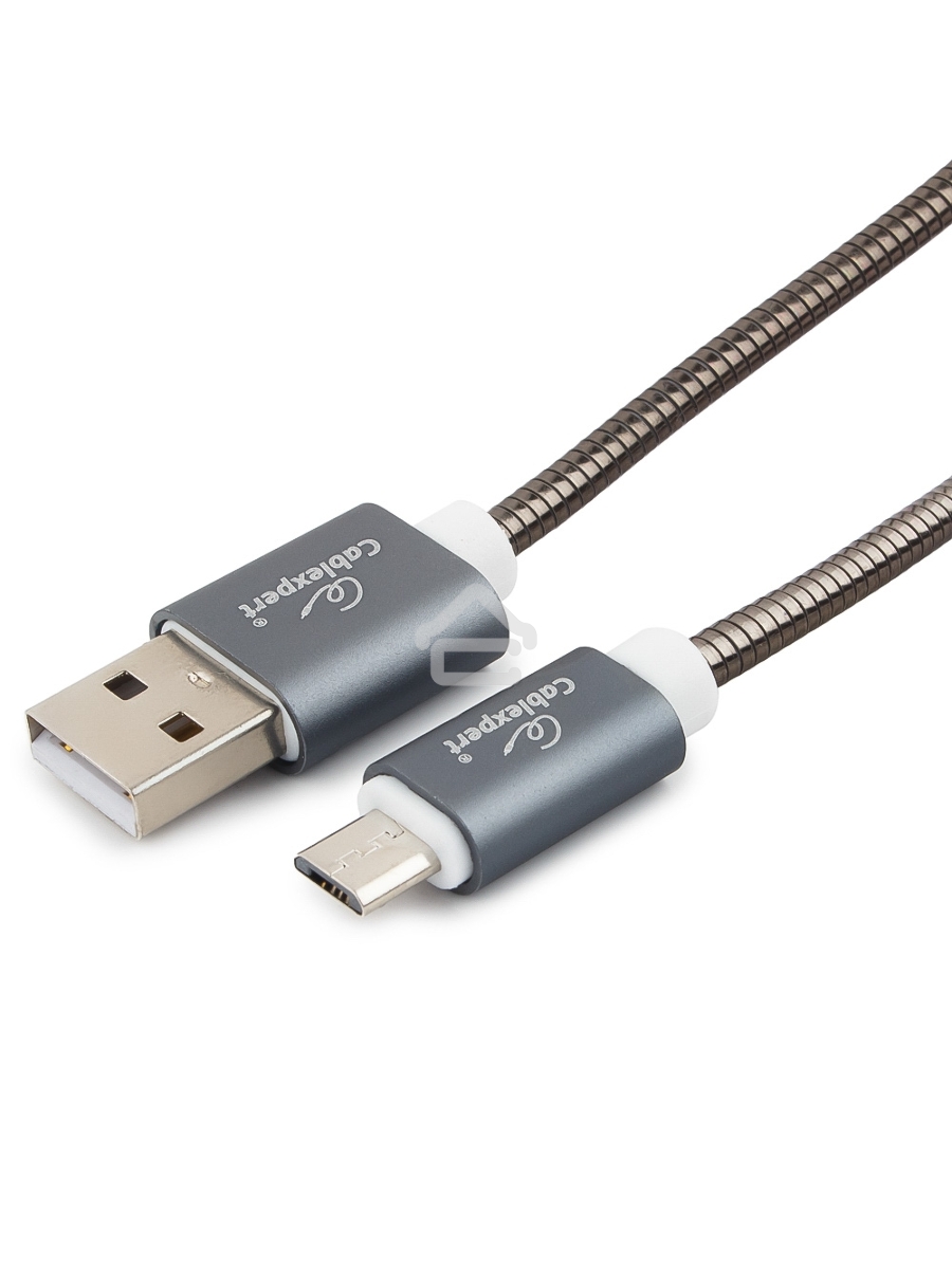 Кабель USB 2.0 Cablexpert CC-G-mUSB02Gy-1M, AM/microB, серия Gold, длина 1м, титан, блистер