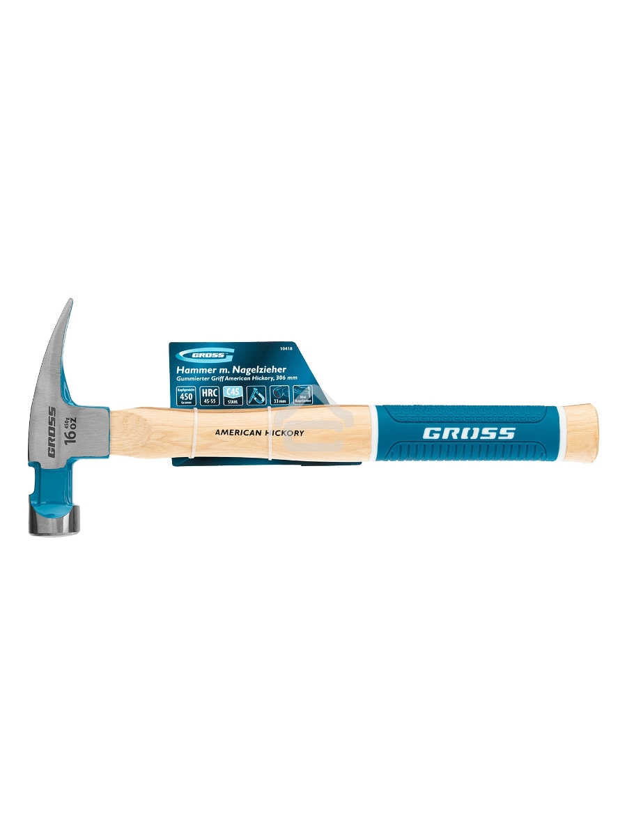 Молоток-гвоздодер GROSS American hickory 450г, угол 75, магнит, обрезиненная рукоятка 10418
