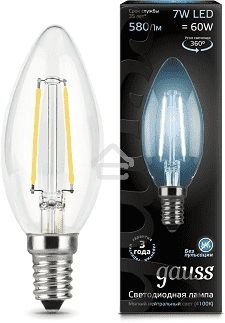 Светодиодная лампа GAUSS 103801207 LED Filament Свеча E14 7W 580lm 4100К 1/10/50