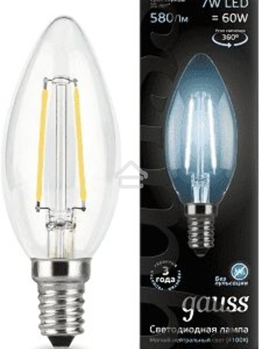 Светодиодная лампа GAUSS 103801207 LED Filament Свеча E14 7W 580lm 4100К 1/10/50
