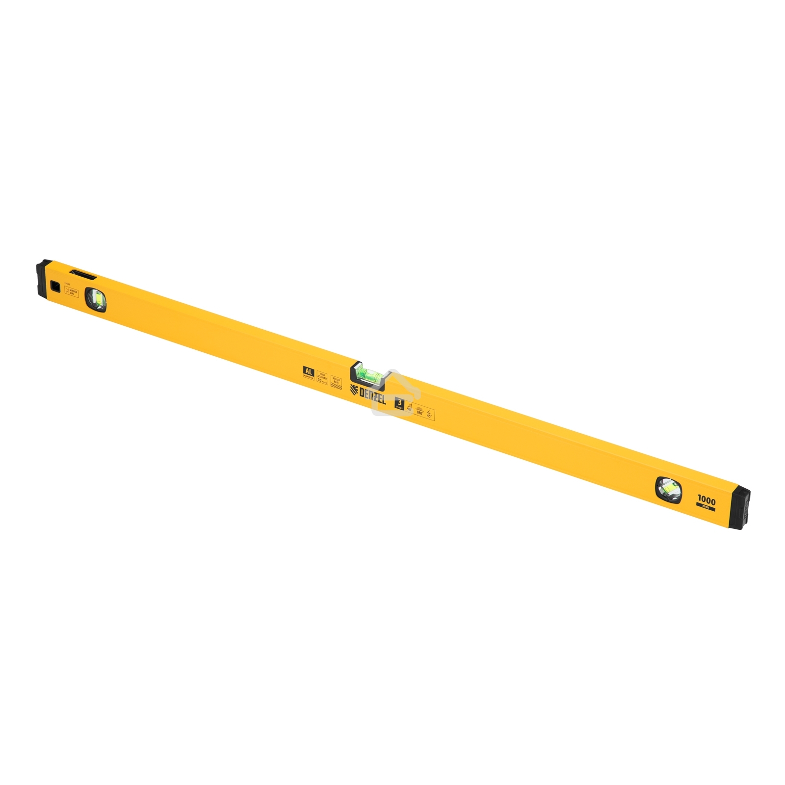 Уровень алюминиевый Denzel, магнит., фрезерованный, 3 глазка (1 зеркал.), 0,5 мм/м, 1000 мм