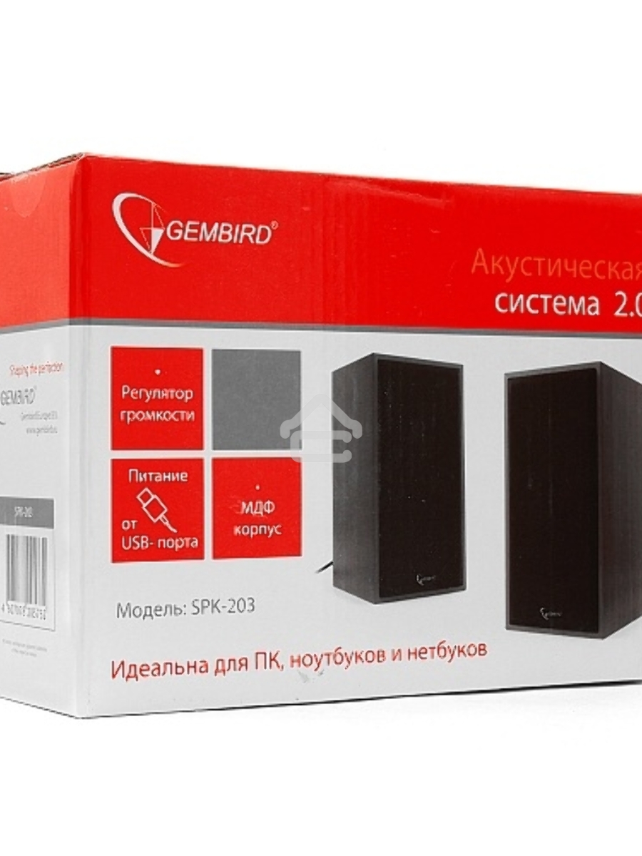 Колонки Gembird SPK-203, черный МДФ,2х3 Вт, регулятор громкости, USB
