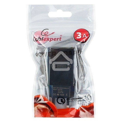 Адаптер питания Cablexpert MP3A-PC-17, QC 3.0, 100/220V - 1 USB порт 5/9/12V, черный