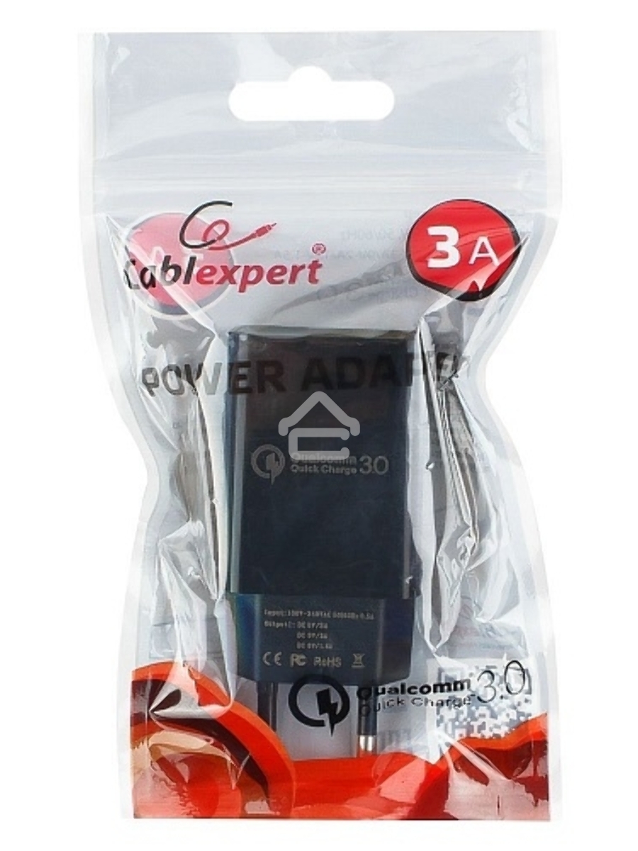 Адаптер питания Cablexpert MP3A-PC-17, QC 3.0, 100/220V - 1 USB порт 5/9/12V, черный