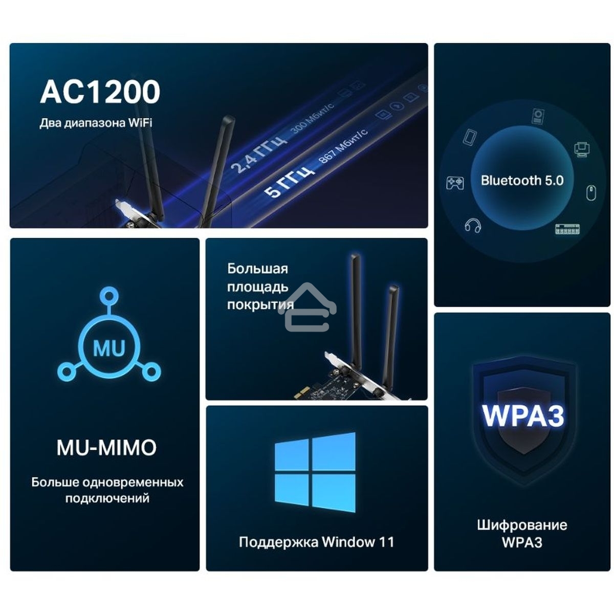 Wi-Fi  Bluetooth PCI Адаптер Mercusys AC1200 Dual-Band Wi-Fi Bluetooth  PCI Express Adapter