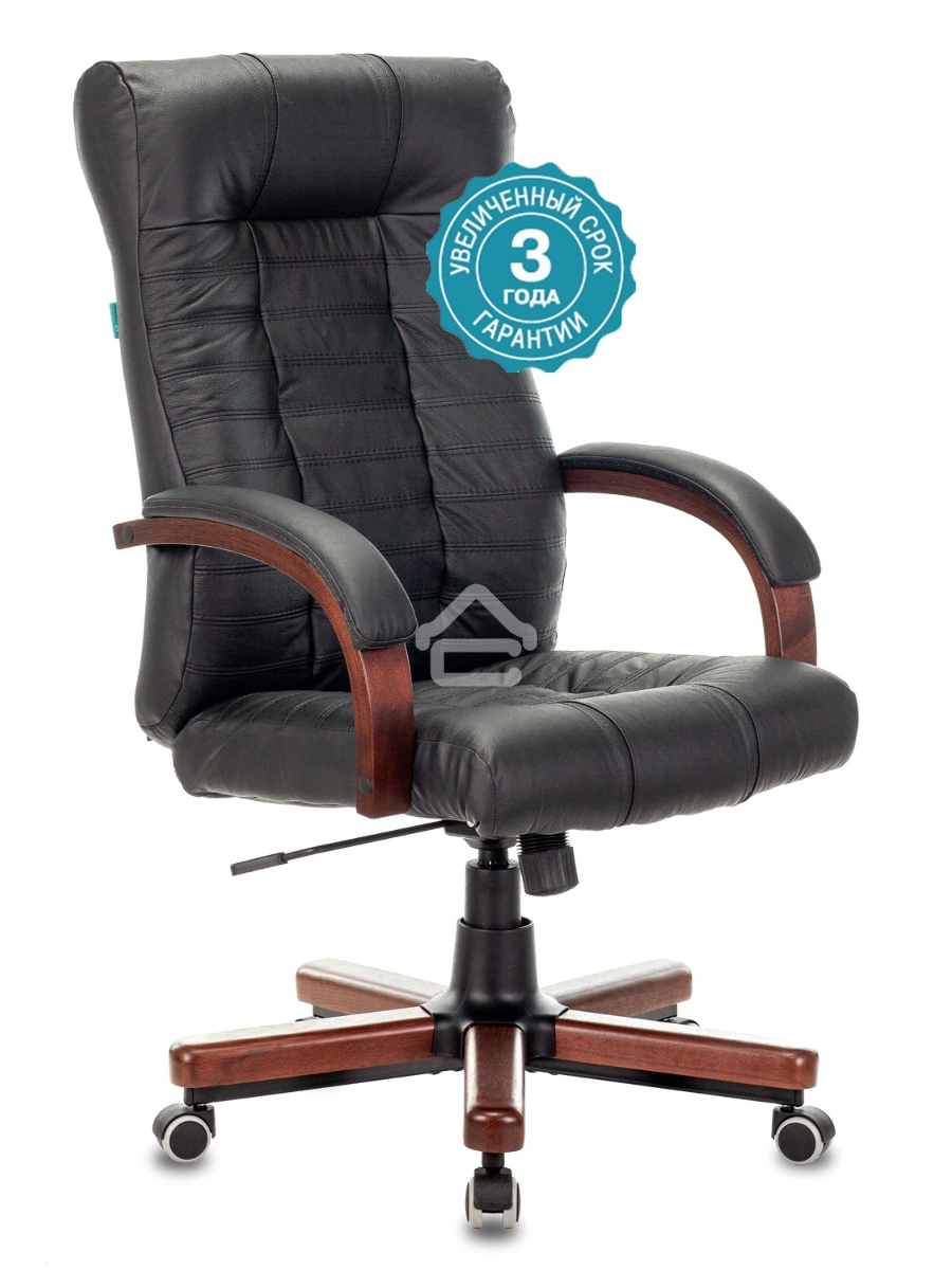 Кресло руководителя Бюрократ KB-10WALNUT/B/LEATH черный, кожа, крестовина дерево