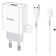 Блок питания (сетевой адаптер) HOCO C81A Asombroso single 1xUSB с кабелем USB-Lightning, 2.1A, 10W
