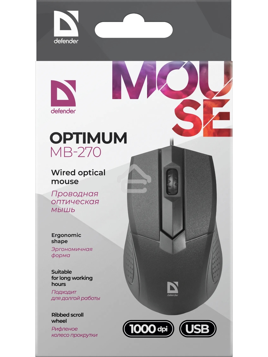 Мышь проводная Defender Optimum MB-270 черный, 1200 dpi, USB, кнопки - 3