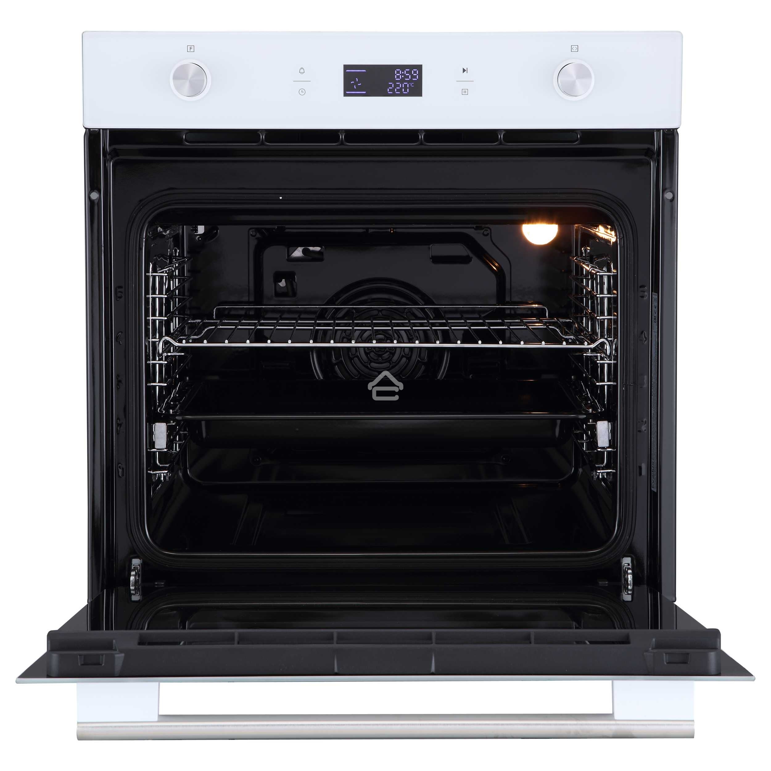 Духовой шкаф встраиваемый полноразмерный Evelux EO 650 PW, 60 см, 9 режимов, 70л, белое стекло