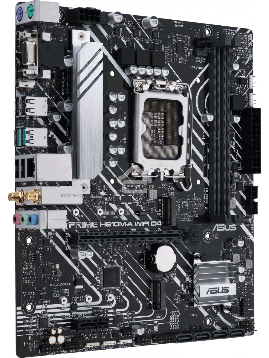 Материнская плата ASUS PRIME H610M-A WIFI D4, LGA 1700, Intel H610, 2xDDR4, 4xSATA, 2xM.2, 1xPCI-E 4.0 x16, 1xHDMI, 1xDisplayPort, 1x 1Gb LAN, 2xUSB-A 3.2 Gen 2, 4xUSB-A 2.0, 3x3.5 мм, 7.1, Micro-ATX