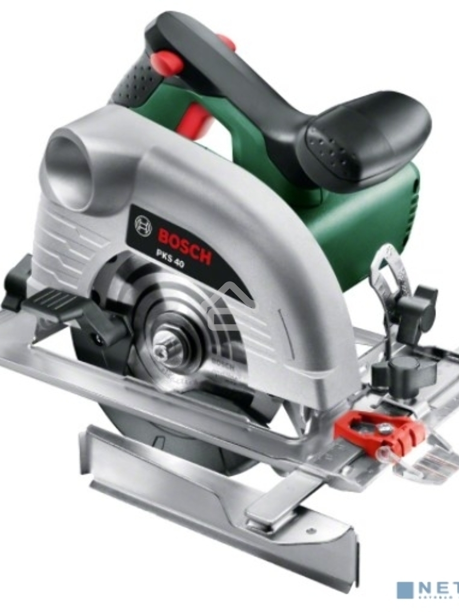 Пилы, Станки Bosch PKS 40 06033C5000 Ручная дисковая пила { 850 Вт , глубина пропила под углом 90°: 0-40 мм, глубина пропила под углом 45°: 0-26 мм. Направляющая пластина 120 х 260 мм, масса 2,