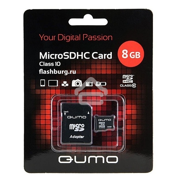 Флеш карта QUMO QM8GMICSDHC10 8Gb MicroSDHC Class 10, SD adapter