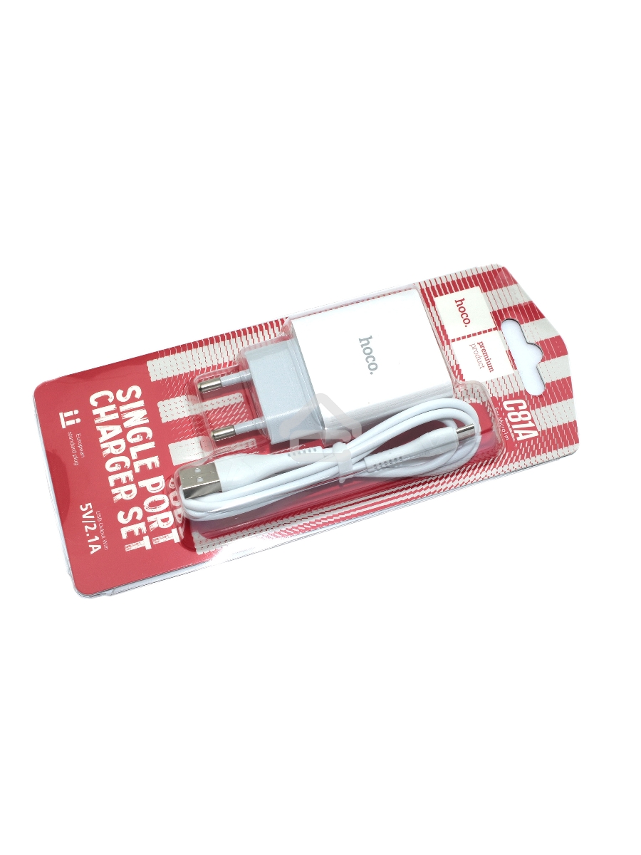 Блок питания (сетевой адаптер) HOCO C81A Asombroso single 1xUSB с кабелем Micro-USB , 2.1A, 10W