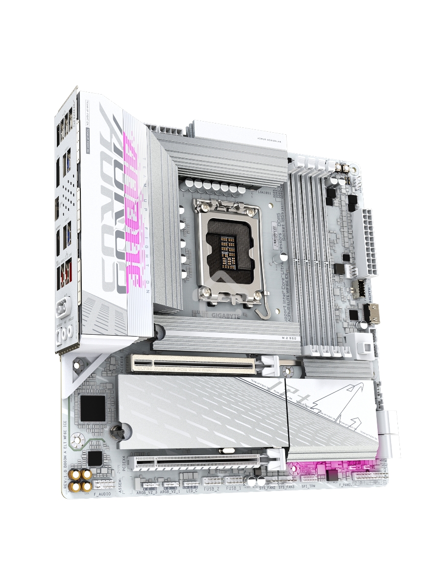 Материнская плата Gigabyte B860M AORUS ELITE WIFI6E ICE, LGA1851, Intel B860, 4xDDR5, 4xSATA, 3xM.2, 1xPCIe 5.0 x16, 1xPCIe 4.0 x4, 1xDP, 2xHDMI, 1x2.5Gb LAN, Wi-Fi 6E, Bluetooth 5.3, 2xUSB-A 10Gbps (Gen2), 4xUSB-A 5Gbps, 4xUSB-A 2.0, 1xUSB-C 20Gbps (USB4