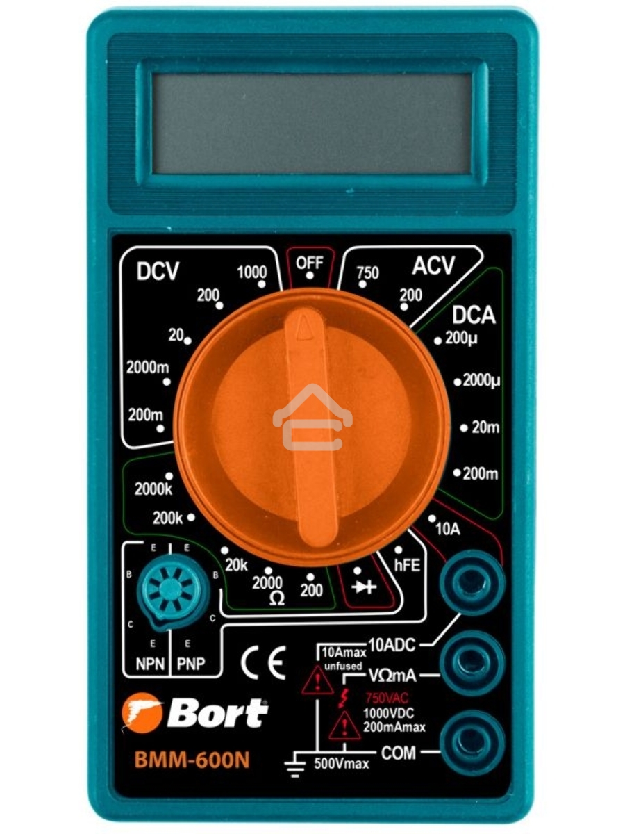 МультиметрBort BMM-600N [91271167] { Диапазон постоянного напряжения 0-1000 тип, диапазонпостоянного тока 0-10 тип, диапазонпеременного напряжения 0-750 тип, 0.1 кг }