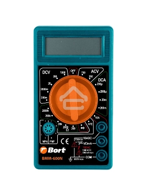 Мультиметр  Bort BMM-600N [91271167] { Диапазон постоянного напряжения 0-1000 тип, диапазон  постоянного тока 0-10 тип, диапазон  переменного напряжения 0-750 тип, 0.1 кг }
