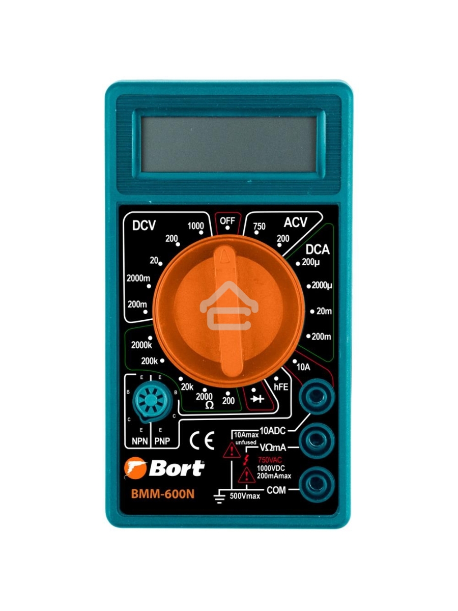МультиметрBort BMM-600N [91271167] { Диапазон постоянного напряжения 0-1000 тип, диапазонпостоянного тока 0-10 тип, диапазонпеременного напряжения 0-750 тип, 0.1 кг }