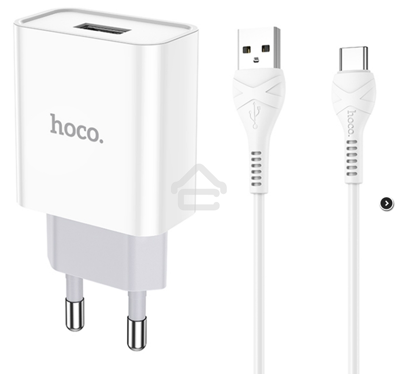 Блок питания (сетевой адаптер) HOCO C81A Asombroso single 1xUSB с кабелем Type-C, 2.1A, 10W, белый