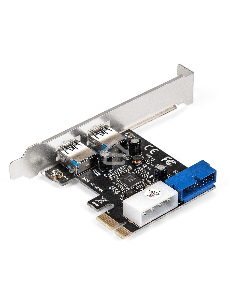 Контроллер ExeGate EXE-342 (PCI-E x1 v2.0, 2*USB3.0 ext.+ 1*19pin int. (внутренние коннекторы для подключения 2*USB3.0 портов на корпусе), разъем доп.питания, VIA Labs Chipset VL805)