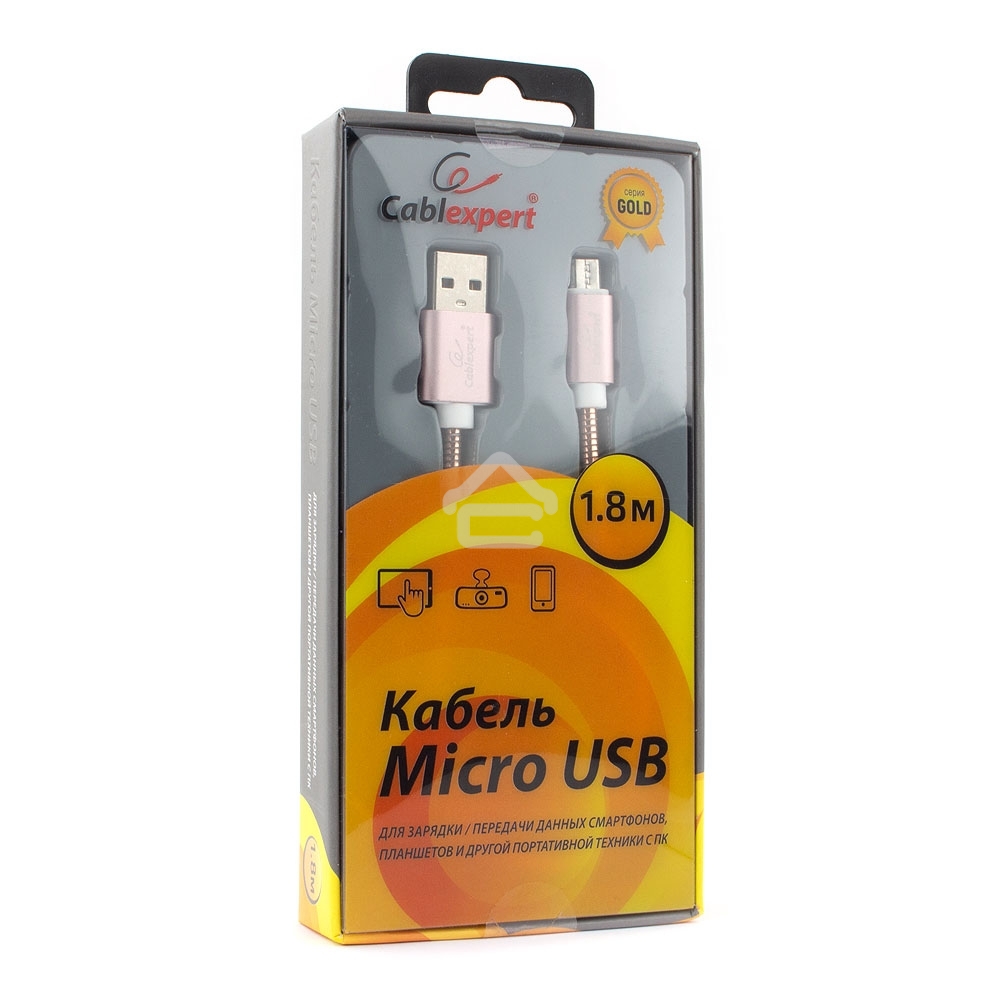 Кабель USB2.0 Cablexpert CC-G-mUSB02Cu-1.8M, AM/microB, серия Gold, длина 1.8м, золото, блистер