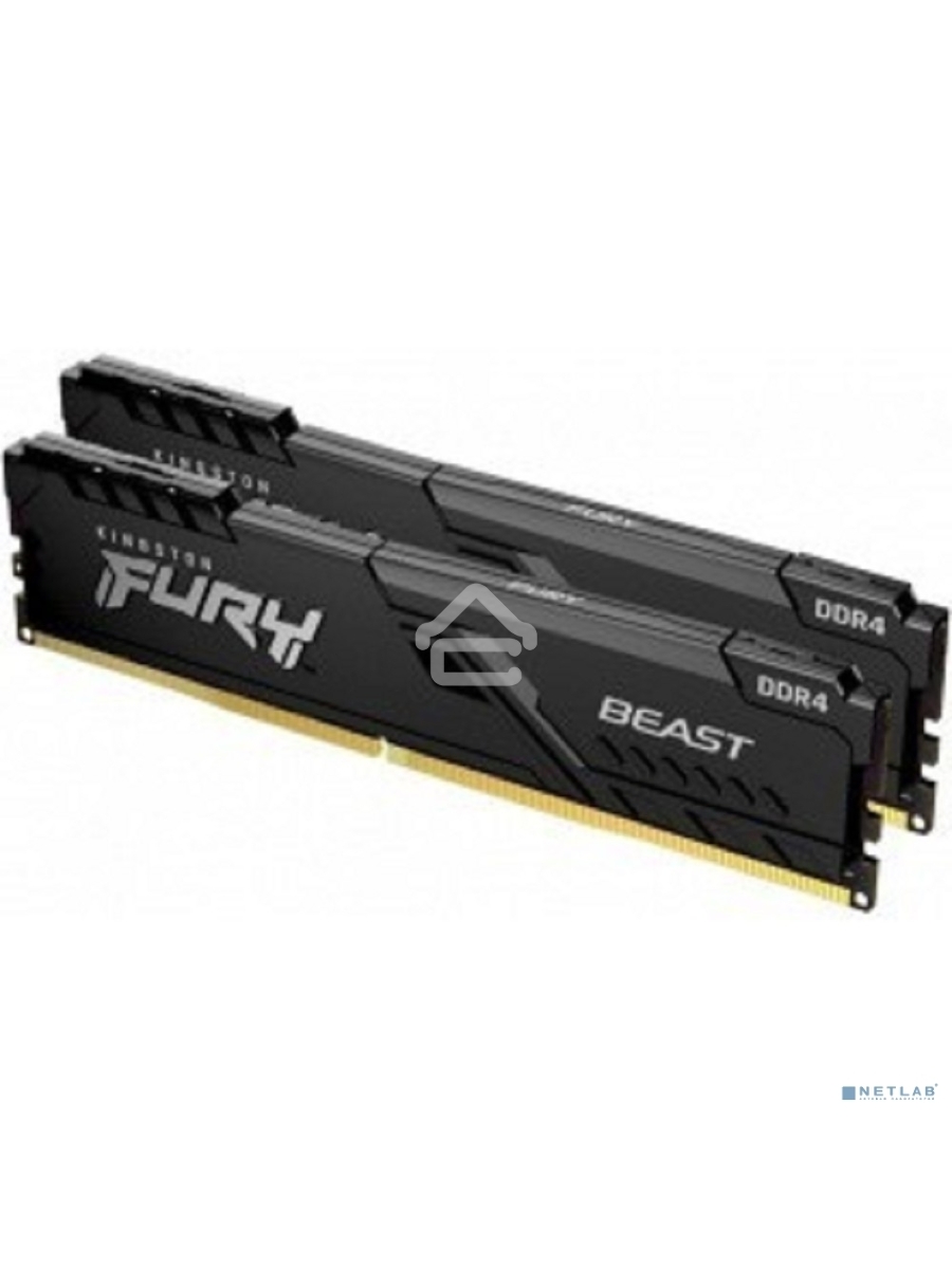 Оперативная память Kingston Fury Beast, DDR4, 32GB (2x16GB), 3600MHz, CL18, DIMM, с радиатором, черный