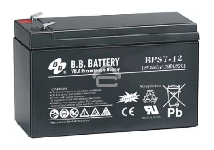 Аккумулятор B.B. Battery series BP, BP7-12, voltage 12V, capacity 7Ah (discharge 20 hours), max. discharge current (5 sec.) 105A, max. charge current 2.1A, lead-acid AGM type, T2 terminals, LxWxH 151x65x98mm, weight 2.54kg, service life 10 years