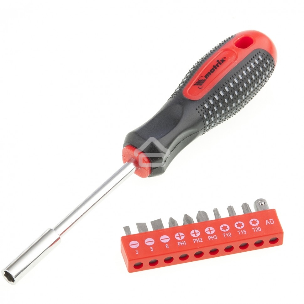 Отвертка Matrix с набором бит, 10шт, Fusion, CrV, 3-х компонентная рукоятка 