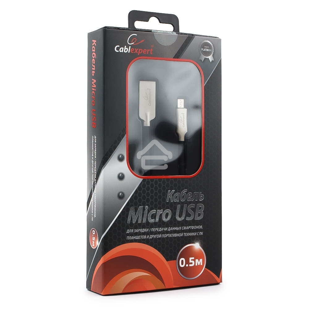 Кабель USB2.0 Cablexpert CC-P-mUSB02Bk-0.5M, AM/microB, серия Platinum, длина 0.5м, черный, блистер
