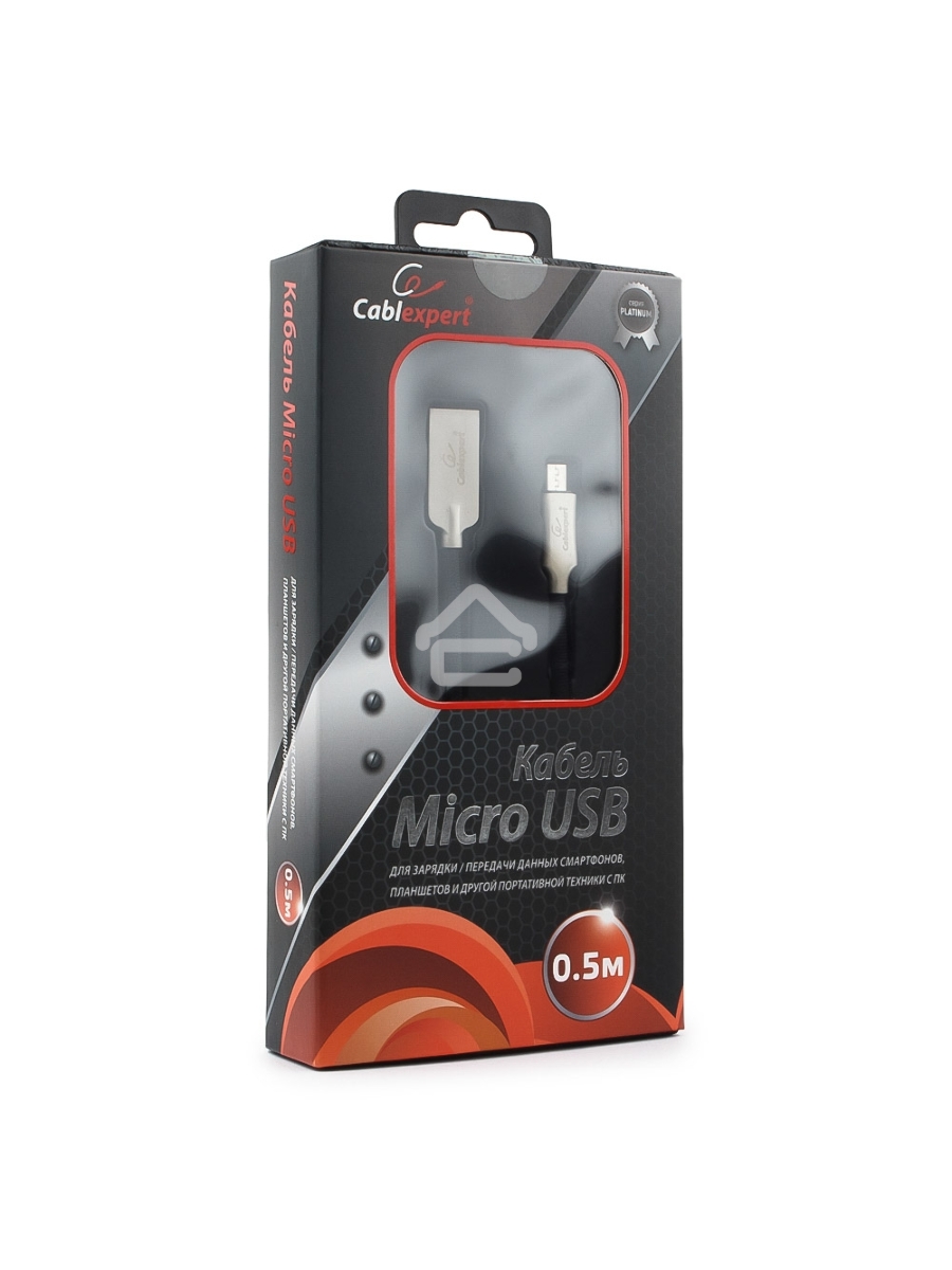 Кабель USB 2.0 Cablexpert CC-P-mUSB02Bk-0.5M, AM/microB, серия Platinum, длина 0.5м, черный, блистер