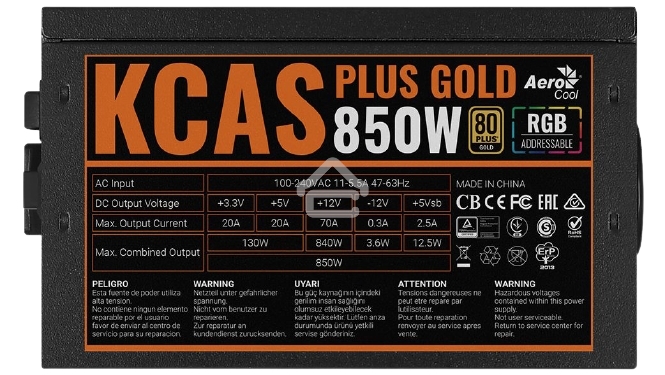Блок питания Aerocool/Formula KCAS PLUS GOLD 850W (850W, ATX v2.4, APFC, Fan ARGB 12cm, 80+ Gold, Retail)