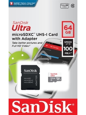 Флеш карта microSD 64GB SanDisk microSDXC Class 10 Ultra (SD адаптер) UHS-I 100MB/s