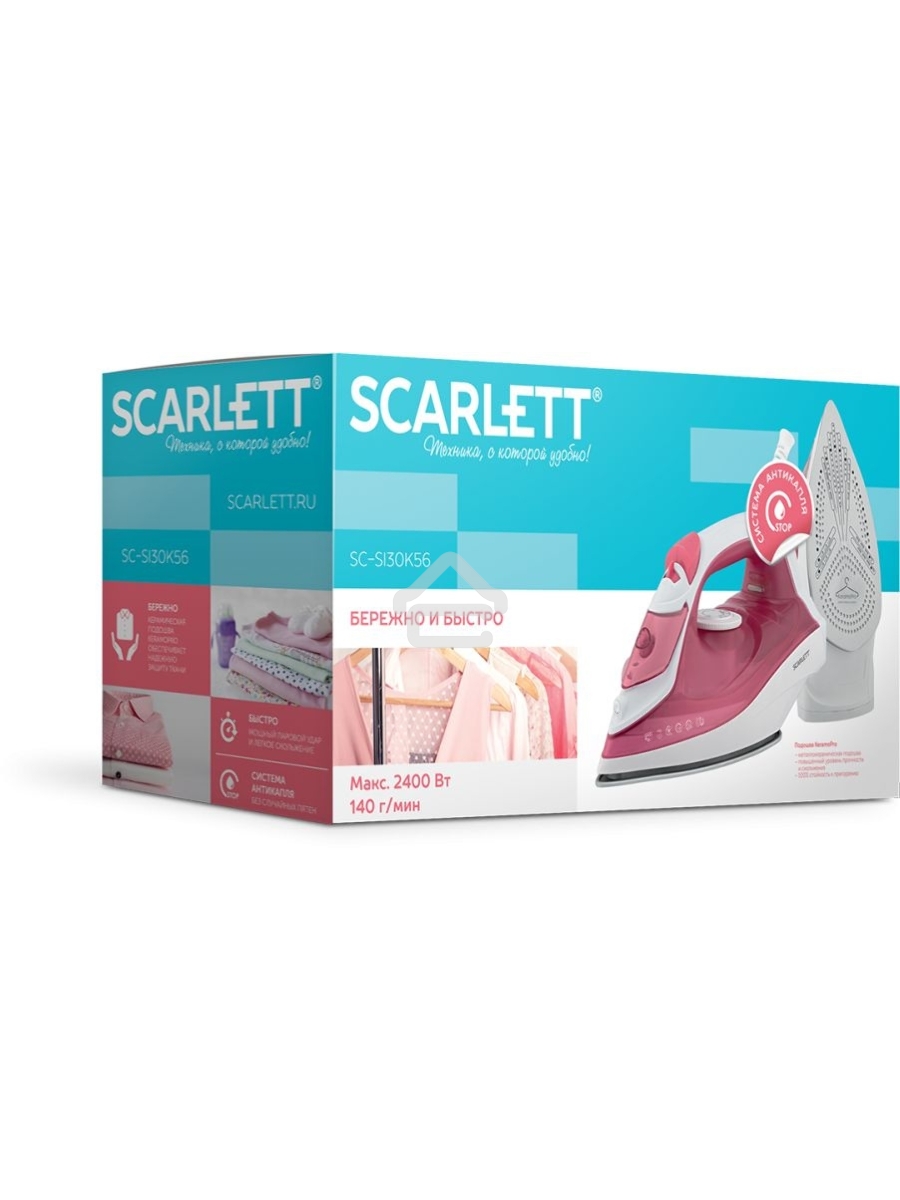 Утюг Scarlett SC-SI30K56 (розовый)Мощность, Вт: 2400; Световой индикатор работы: Да; Регулируемый пар до г/мин: 35; Паровой удар до г/мин: 140; Резервуар для воды, мл: 280; Функция разбрызгивания воды: Да; Терморегулятор: Да; Вертикальное отпаривание: Да;