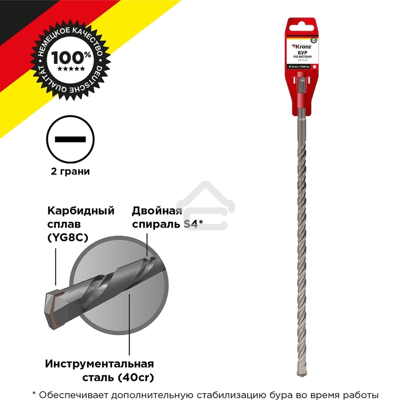 Бур по бетону 16x1000x940 мм SDS PLUS Kranz