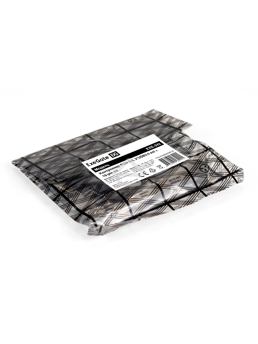 Контроллер ExeGate EXE-342 (PCI-E x1 v2.0, 2*USB3.0 ext.+ 1*19pin int. (внутренние коннекторы для подключения 2*USB3.0 портов на корпусе), разъем доп.питания, VIA Labs Chipset VL805)