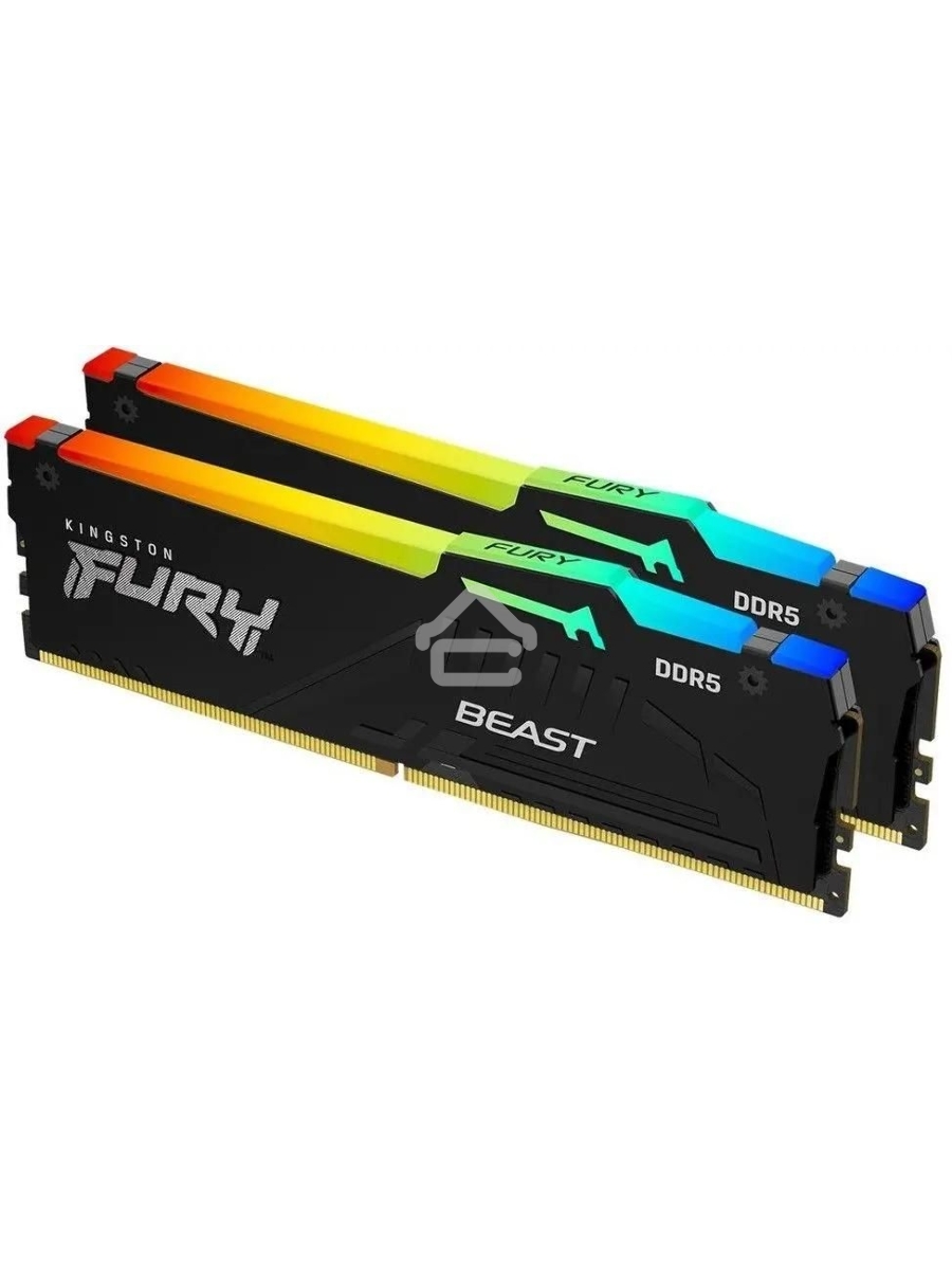 Оперативная память Kingston Fury Beast, DDR5, 32GB (2x16GB), 5600MHz, CL40, DIMM, с радиаторами, RGB, черный
