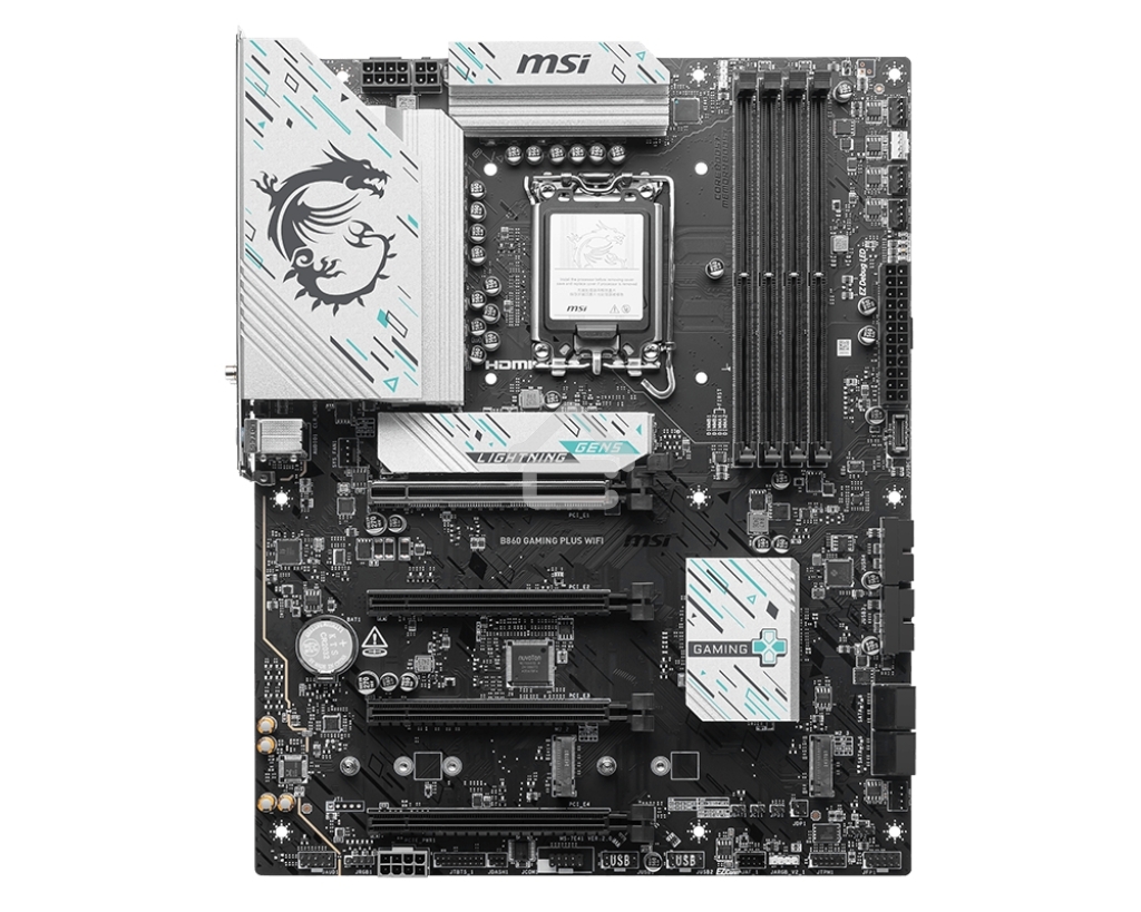 Материнская плата MSI B860 GAMING PLUS WIFI, LGA 1851, Intel B860, 4xDDR5, 4xSATA, 3xM.2, 1xPCIe 4.0 x4, 1xPCIe 5.0 x16, 1xDP, 1xHDMI, 1xUSB-C, 1x 5Gb LAN, 4xUSB-A 2.0, 2xUSB-A 3.2 Gen 1, 2xUSB 3.2 Gen 2, 7.1, 3x3.5 мм, ATX