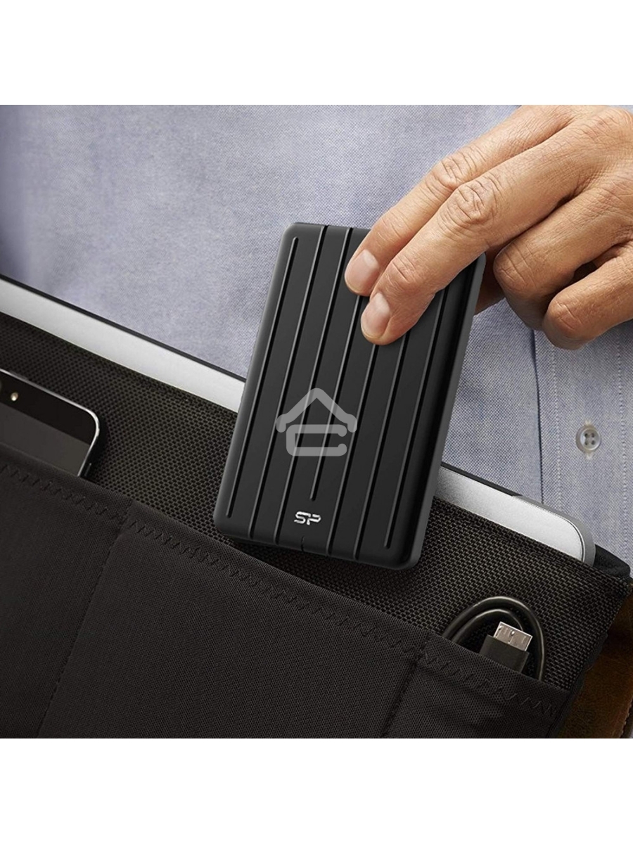 Накопитель External SSD Silicon Power 256Gb Bolt B75 Pro <SP256GBPSD75PSCK> (USB 3.1 Gen2 Type C, 520/450Mbs, противоударный MIL-STD 810G, 124х82х12mm, 75g) Black