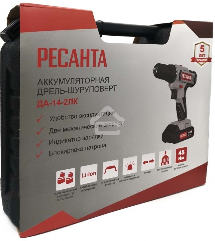 Дрель-шуруповерт Ресанта ДА-14-2ЛК 75/14/4, Аккумуляторная, 14,4В, 2 АКБ, Кейс