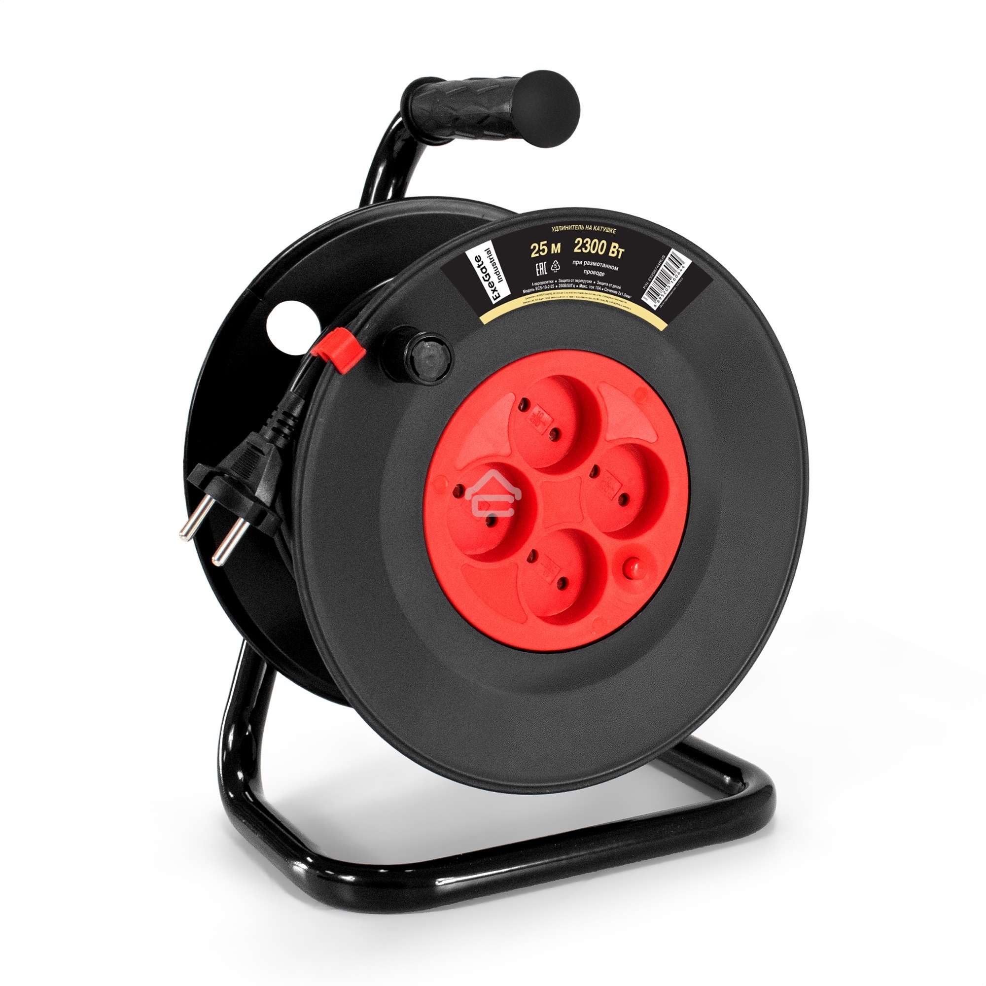 Удлинитель на катушке ExeGate industrial ECS-10-2-25 (4 евророзетки, IP20, 25 м, защита от детей, защита от перегрузки, 2х1,0 мм2, 10А/2.3 кВт)