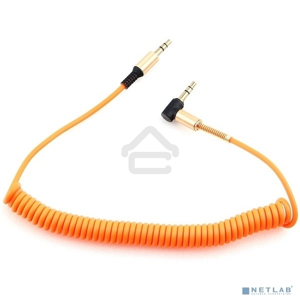Кабель Cablexpert аудио 90˚ спиральный CCAB-02-35MMLC-1.8MO. 3.5 Jack (M)/3.5 Jack (M), оранжевый, 1.8м, блистер