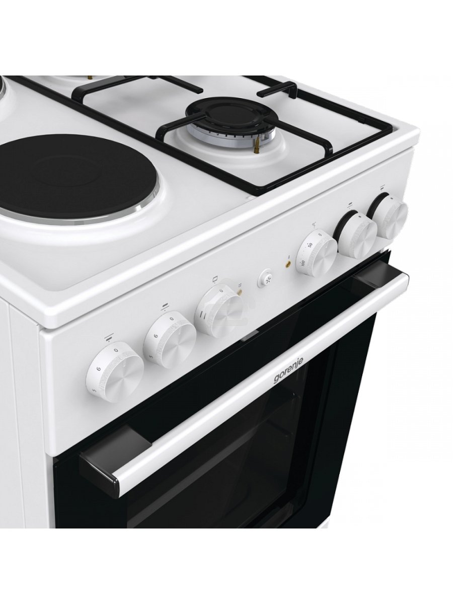 Плита комбинированная Gorenje GK5A12WG белый, конфорок 2 газовых и 2 электрических, духовка 68 л, 50 см x 85 см x 59.4 см