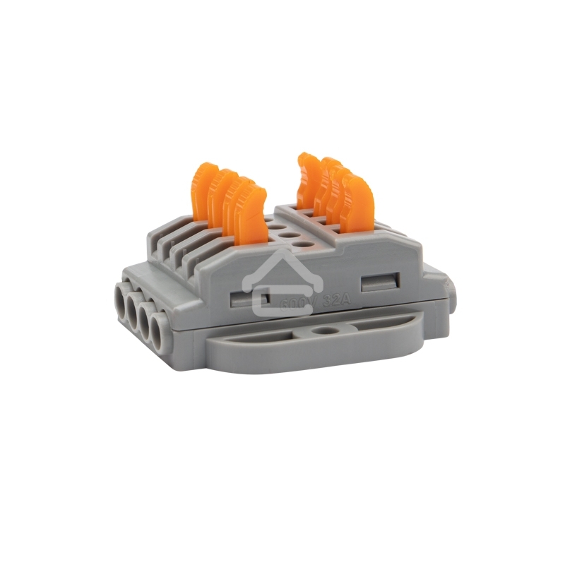 Клемма соединительная Rexant многоразовая проходная 4 полюса с монтажной площадкой (0,08-4 мм²), серый (25 шт./уп.)