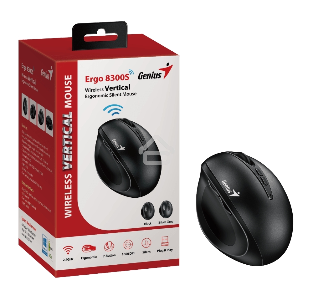 Мышь беспроводная Genius Ergo 8300S черный, 1600 dpi, радиоканал, USB, кнопки - 7