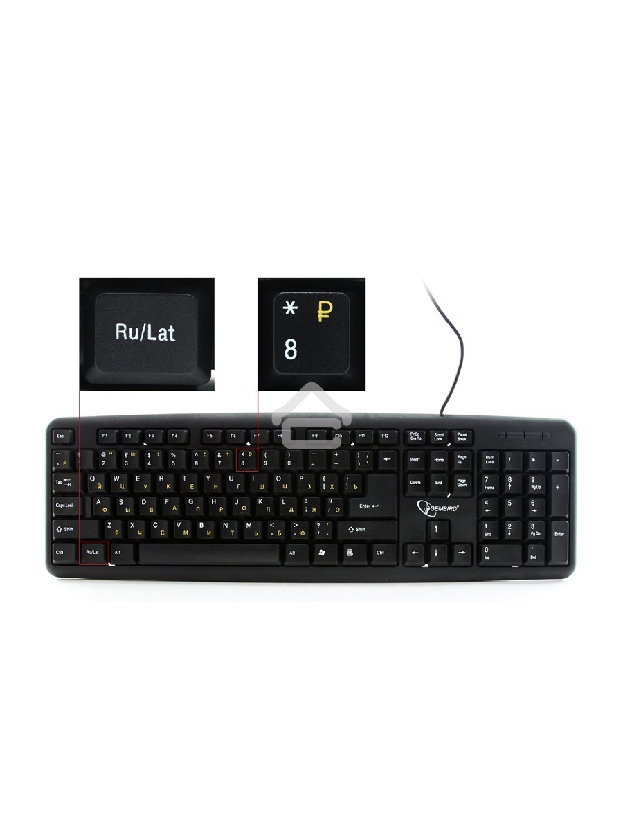 Клавиатура Gembird KB-8320U-Ru_Lat-BL, черный, USB, кнопка переключения RU/LAT,104 клавиши