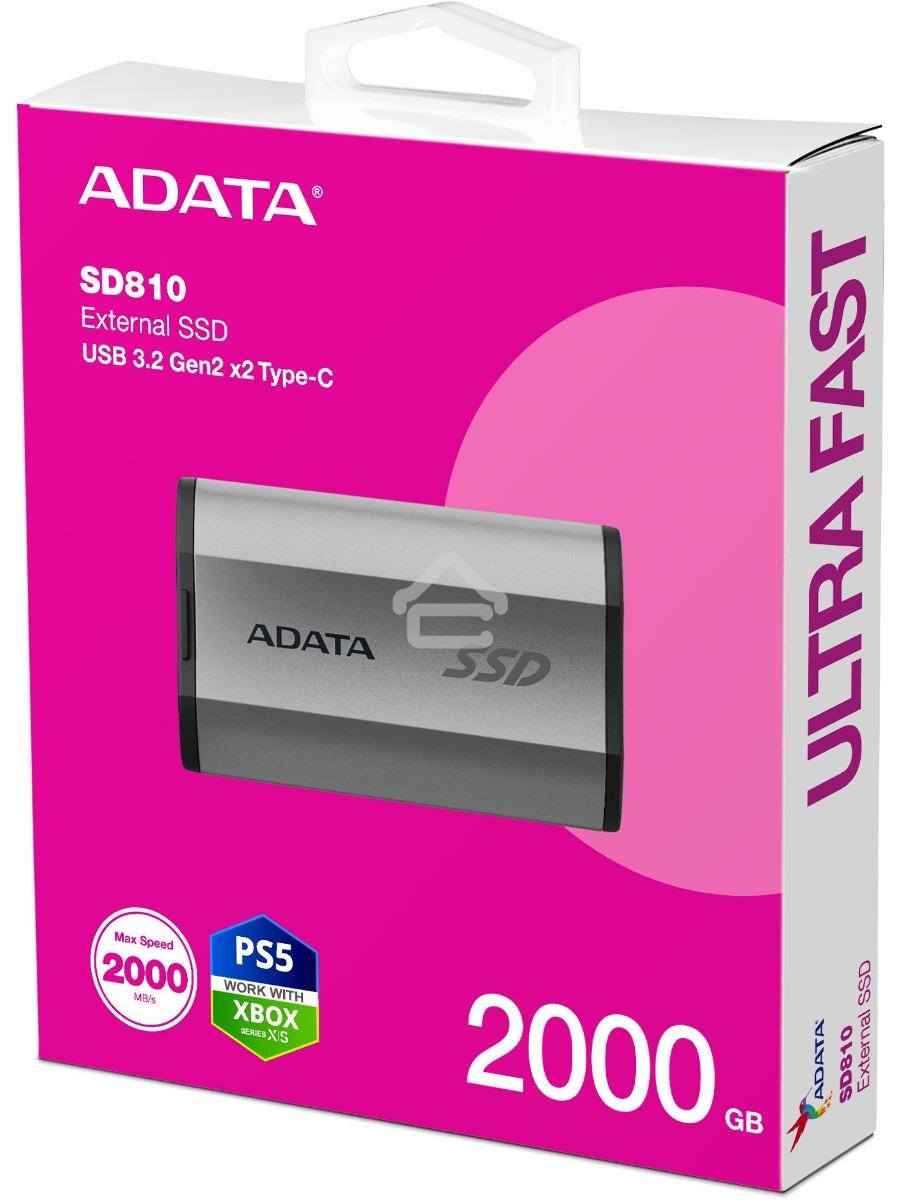Внешний накопитель SSD ADATA 2Tb SD810 USB Type-C (2000/2000 Mb/s) metal case grey (SD810-2000G-CSG)