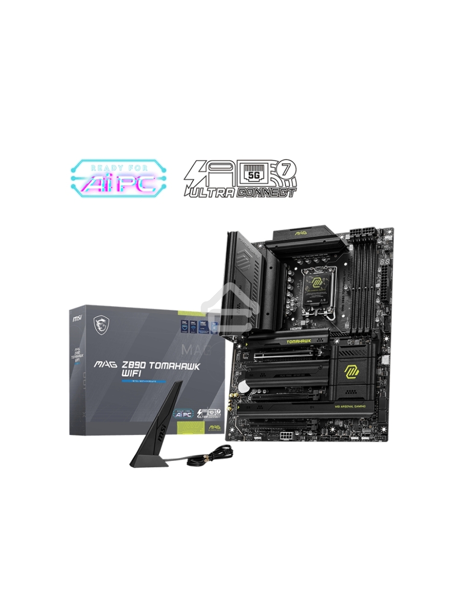 Материнская плата MSI MAG Z890 TOMAHAWK WIFI, LGA 1851, Intel Z890, 4xDDR5, 4xSATA, 4xM.2, 1xPCIe 5.0 x16, 2xPCIe 4.0 x4, 1xHDMI, 2xUSB-C Thunderbolt 4, 1xUSB-C 3.2 Gen 2, 3xUSB-A 3.2 Gen 2, 4xUSB-A 3.2 Gen 1, 1x 5Gb LAN, 2x3.5 мм, 7.1, ATX