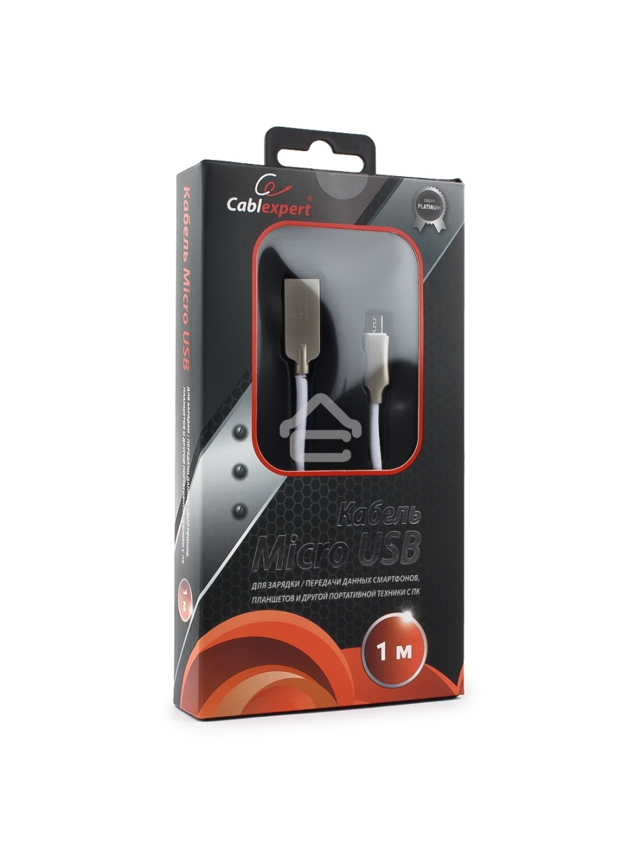 Кабель USB 2.0 Cablexpert CC-P-mUSB02W-1M, AM/microB, серия Platinum, длина 1м, белый, блистер