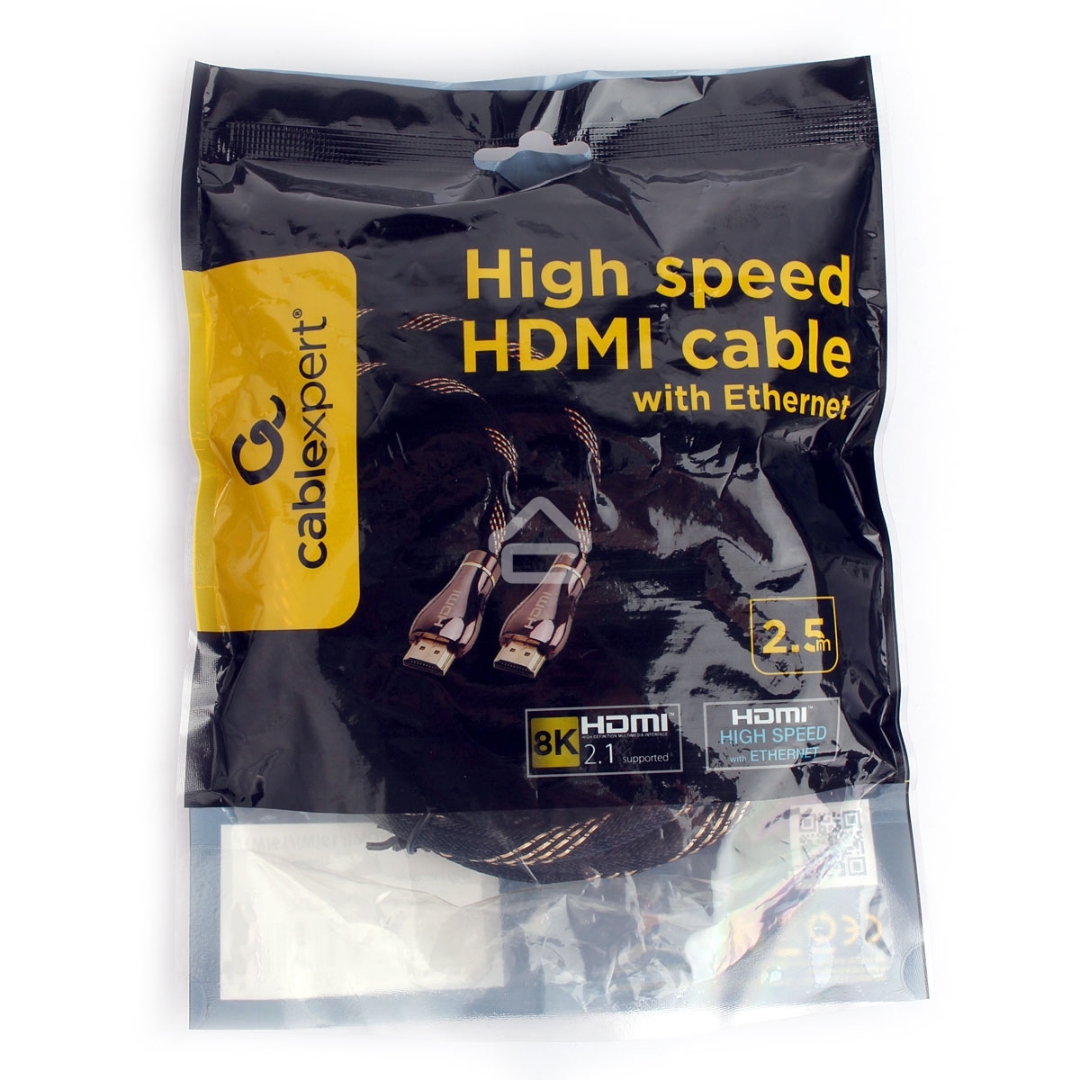 Кабель Cablexpert HDMI CCP-HDMI8К-2.5M, 19M/19M, v2.1, 8К, медь, позол.разъемы, экран, оплетка, 2.5м, черный, пакет