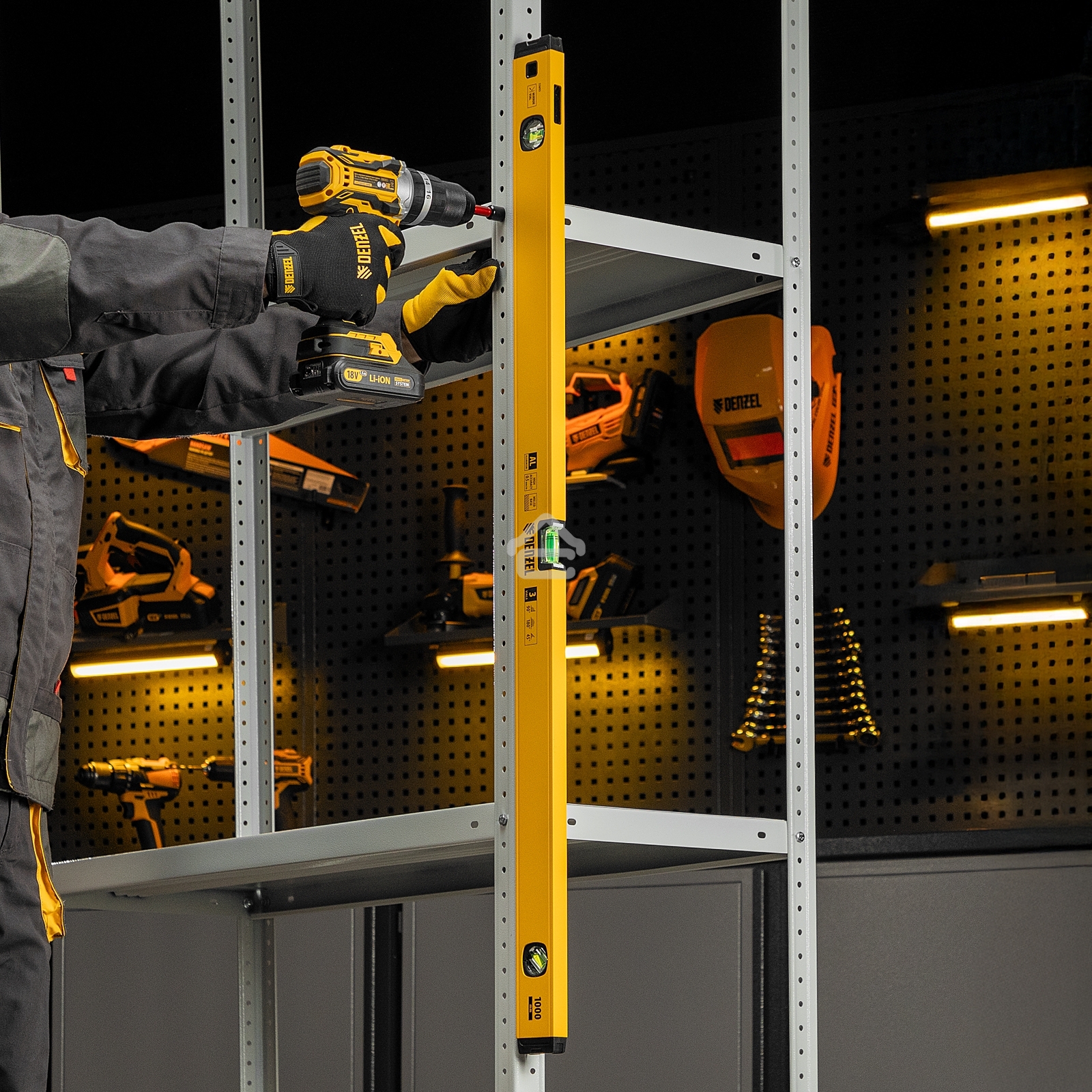 Уровень алюминиевый Denzel, магнит., фрезерованный, 3 глазка (1 зеркал.), 0,5 мм/м, 1000 мм