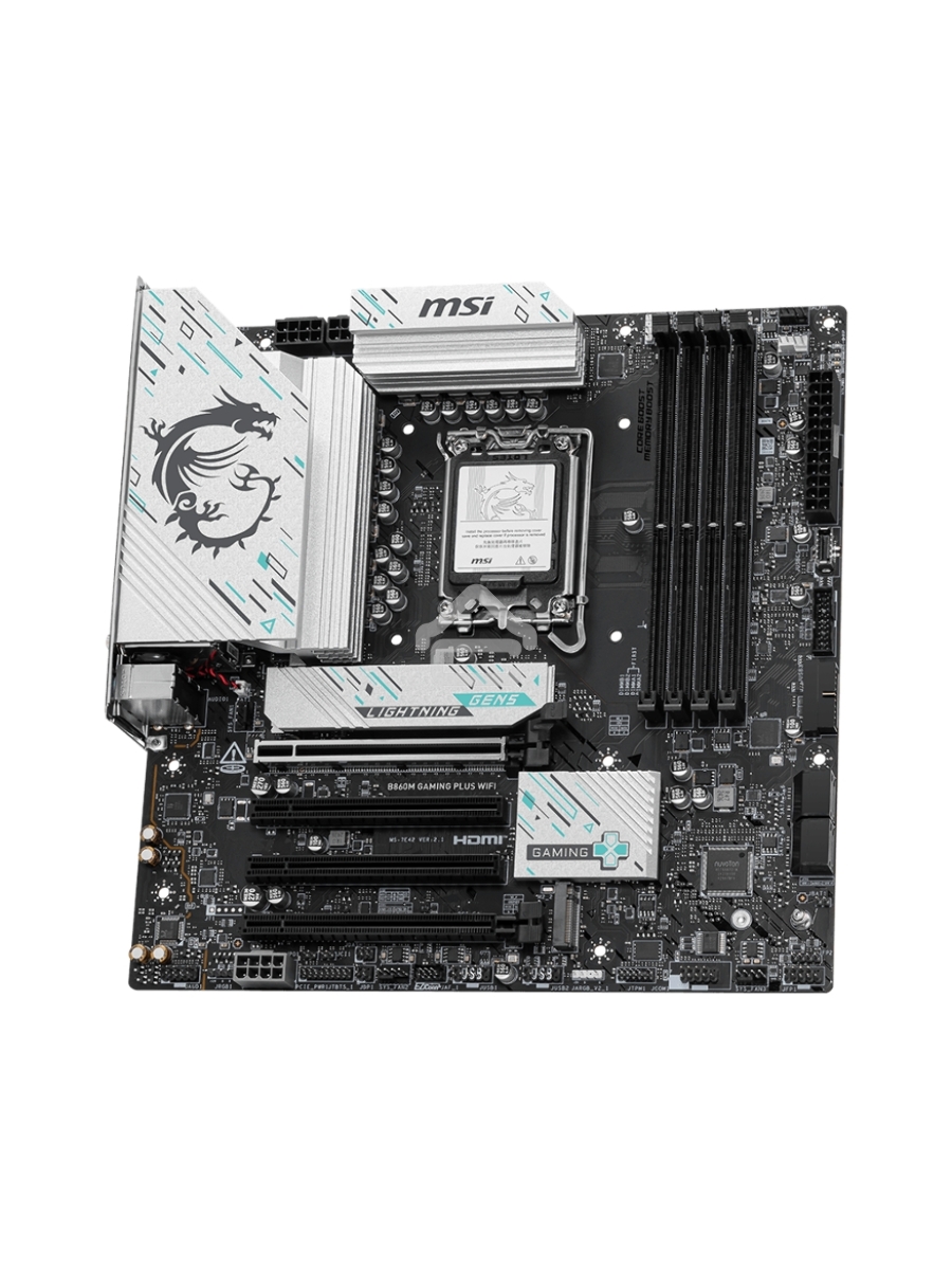 Материнская плата MSI B860M GAMING PLUS WIFI, LGA 1851, Intel B860, 4xDDR5, 4xSATA, 3xM.2, 1xPCIe 4.0 x4, 1xPCIe 5.0 x16, 1xDP, 1xHDMI, 1xUSB-C, 1x 5Gb LAN, 3xUSB-A 2.0, 2xUSB-A 3.2 Gen 1, 1xUSB 3.2 Gen 2, 7.1, 3x3.5 мм, mATX